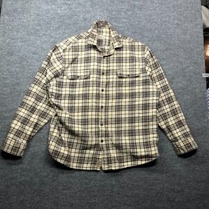 Jachs Flannel Shirt Men's Beige Brown Plaid Long Sleeve Pockets Retro Classic